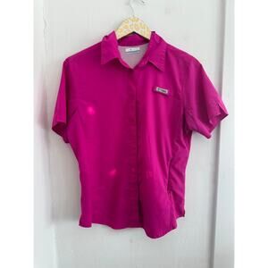 COLUMBIA Women's Pink Polyester Button Front Top | Size Medium